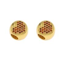 Zinc Alloy Jewelry Beads, Brass, gold color plated, micro pave cubic zirconia, red Approx 3mm 