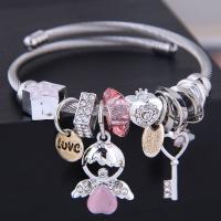 Zinc Alloy European Bracelets, with Crystal & Stainless Steel, silver color plated, for woman & enamel & with rhinestone Inner Approx 55mm 