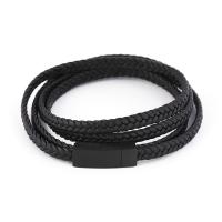 Microfiber PU Bracelet, fashion jewelry & multilayer & Unisex black 