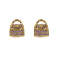 Zinc Alloy Jewelry Beads, Brass, Handbag, gold color plated, micro pave cubic zirconia, purple Approx 3mm 
