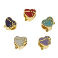 Brass Large Hole Bead, Heart, gold color plated, enamel Approx 4mm 