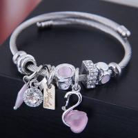 Zinc Alloy European Bracelets, with Stainless Steel, silver color plated, for woman & enamel & with rhinestone Inner Approx 55mm 