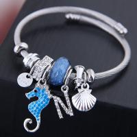 Zinc Alloy European Bracelets, with Lampwork & Stainless Steel, plated & for woman & with rhinestone, Inner Approx 55mm 