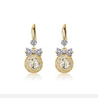 Brass Drop Earring, with Cubic Zirconia & Cats Eye, Bowknot, plated, cute & fashion jewelry & for woman 30*13mm 