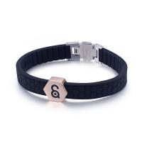 Silicone Healing Bracelet, with Germanium & Magnet & Titanium Steel, rose gold color plated, Unisex & enamel 15mm Approx 7.8 Inch 