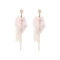 Zinc Alloy Drop Earring, with Feather, sterling silver post pin, Cross, gold color plated, fashion jewelry & for woman & with rhinestone 