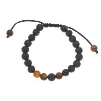 Lava Woven Ball Bracelets, with Tiger Eye & Nylon Cord, Round, Unisex & adjustable, black, 8mm Approx 7.5 Inch 