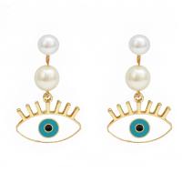 Zinc Alloy Drop Earring, with ABS Plastic Pearl, Evil Eye, gold color plated & for woman & enamel 
