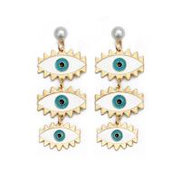 Zinc Alloy Drop Earring, with ABS Plastic Pearl, Evil Eye, gold color plated, for woman & enamel 