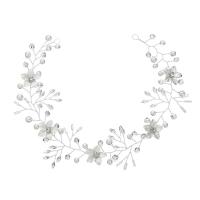 Zinc Alloy Headband, with Plastic Pearl, Flower, silver color plated, fashion jewelry & for bridal & for woman & with rhinestone, 340mm 