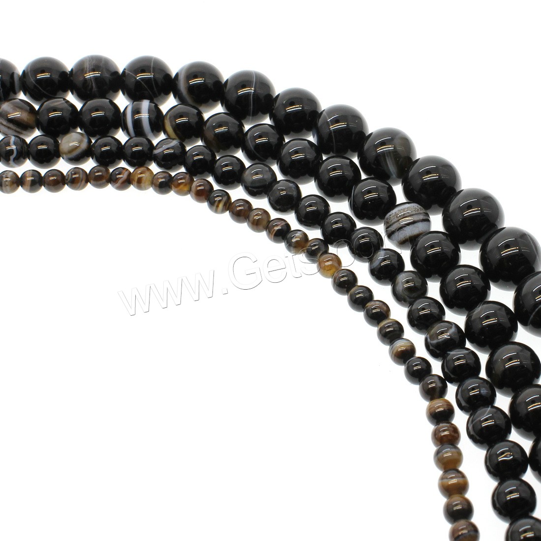 Perle Agate dentelle naturelle, agate lace, Rond, bijoux de mode & normes différentes pour le choix, noire, Trou:Environ 1mm, Longueur:Environ 14.9 pouce, Vendu par brin