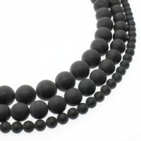 Schwarzer Stein Perle, rund, verschiedene Größen vorhanden & satiniert, schwarz, Bohrung:ca. 1mm, Länge:ca. 14.9 ZollInch, verkauft von Strang