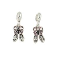 Zinc Alloy European Pendants, Bowknot, silver color plated, cute & fashion jewelry & enamel & with rhinestone, pink Approx 4mm 