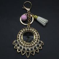 Aluminum Key Chain, with PU Leather, gold color plated, vintage & fashion jewelry & with rhinestone, pink 