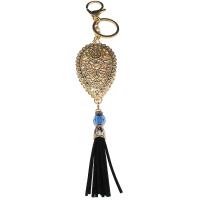 Aluminum Key Chain, with PU Leather, Tassel, gold color plated, vintage & fashion jewelry & hollow, black 