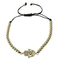 Stainless Steel Chain Bracelets, with Nylon Cord, gold color plated, Adjustable & micro pave cubic zirconia & for woman  Approx 6-9 Inch 