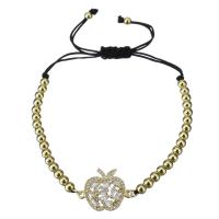 Stainless Steel Chain Bracelets, with Nylon Cord, Apple, gold color plated, Adjustable & fashion jewelry & micro pave cubic zirconia & for woman  Approx 6-9 Inch 