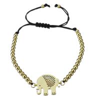 Stainless Steel Chain Bracelets, with Nylon Cord, Elephant, gold color plated, Adjustable & micro pave cubic zirconia & for woman & enamel  Approx 6-9 Inch 