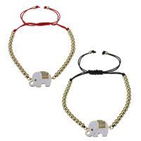 Stainless Steel Chain Bracelets, with Nylon Cord, Elephant, gold color plated, Adjustable & micro pave cubic zirconia & for woman & enamel Approx 6-9 Inch 