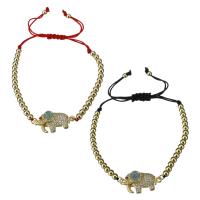 Stainless Steel Chain Bracelets, with Nylon Cord, Elephant, gold color plated, Adjustable & micro pave cubic zirconia & for woman Approx 6-9 Inch 