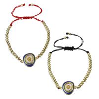 Stainless Steel Chain Bracelets, with Nylon Cord, gold color plated, Adjustable & micro pave cubic zirconia & for woman & enamel Approx 6-9 Inch 