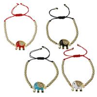 Stainless Steel Chain Bracelets, with Nylon Cord, Elephant, plated, Adjustable & micro pave cubic zirconia & for woman & enamel  Approx 6-9 Inch 