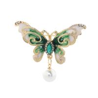 Zinc Alloy Brooch, with Plastic Pearl, Butterfly, gold color plated, Unisex & with rhinestone 44*53mm 