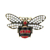 Zinc Alloy Brooch, with Plastic Pearl, Insect, antique gold color plated, Unisex & enamel & with rhinestone, 27*42mm 