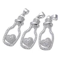Cubic Zirconia Brass Pendants, Bottle, plated, micro pave cubic zirconia & hollow Approx 3.9mm 