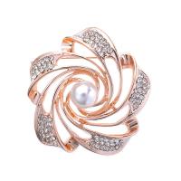 Zinc Alloy Brooch, with Plastic Pearl, rose gold color plated, for woman & with rhinestone, 45*45mm 