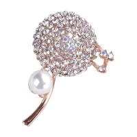 Zinc Alloy Brooch, with Plastic Pearl, Dandelion, rose gold color plated, for woman & with rhinestone, 52*33mm 