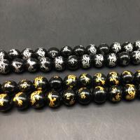 Schwarzer Stein Perle, rund, Heißprägung, Vintage & Modeschmuck, keine, 14mm, Bohrung:ca. 1mm, Länge:ca. 14.9 ZollInch, ca. 25PCs/Strang, verkauft von Strang