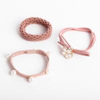 Elastic Hair Band, Rubber Band, with Plastic Pearl & Zinc Alloy, gold color plated, three pieces & dyed & for woman & enamel, 50mm 
