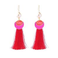 Zinc Alloy Tassel Earring, with Cloisonne, gold color plated, for woman & enamel, red, 12*25mm 