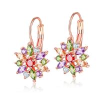 Brass Lever Back Earring, brass earring hook, Flower, plated, fashion jewelry & micro pave cubic zirconia & for woman 