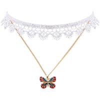 Zinc Alloy Choker Necklace, with Lace, Butterfly, gold color plated, fashion jewelry & for woman & enamel & with rhinestone, 70mm,7.5mm .8 Inch 