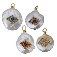 Cultured Freshwater Pearl Brass Pendant, with Freshwater Pearl, gold color plated, fashion jewelry & micro pave cubic zirconia 12-14x18-20x8-10mm Approx 1.5-2mm 