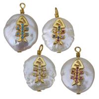 Cultured Freshwater Pearl Brass Pendant, with Freshwater Pearl, gold color plated, fashion jewelry & micro pave cubic zirconia 14-15x20-22x7-9mm Approx 1.5-2mm 