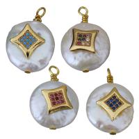 Cultured Freshwater Pearl Brass Pendant, with Freshwater Pearl, gold color plated, fashion jewelry & micro pave cubic zirconia 13-14x19-21x6.5-9mm Approx 1.5-2mm 