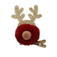 Iron Christmas Hair Clip, with Plush, Christmas Reindeer, Mini & Christmas Design & cute & fashion jewelry & for children 70*50mm 