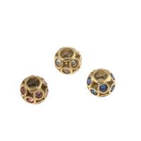 Stainless Steel European Beads, 316L Stainless Steel, Round, gold color plated, with rhinestone Approx 4mm 