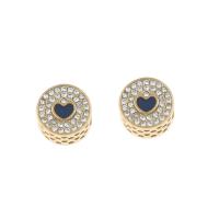Stainless Steel European Beads, 316L Stainless Steel, Round, gold color plated, enamel & with rhinestone, blue Approx 4mm 