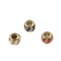Stainless Steel European Beads, 316L Stainless Steel, Round, gold color plated, enamel & with rhinestone Approx 4mm 