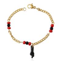 Titanium Steel Anklet, with Crystal, Hand, gold color plated, for children & enamel 150mm .5 Inch 