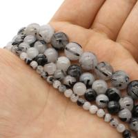 Black Rutilated Quartz Beads, Round white and black, Grade AAA Approx 1mm Approx 14.9 Inch 