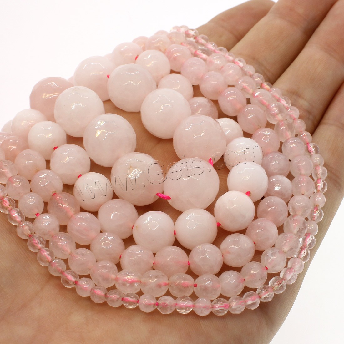 Natural Rose Quartz Beads, Round, different size for choice & faceted, pink, Hole:Approx 1mm, Length:Approx 14.9 Inch, Sold By Strand