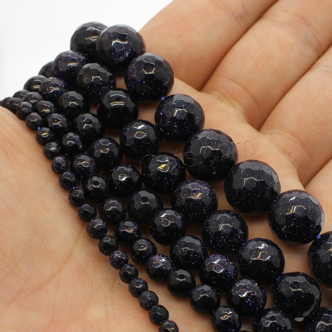 Blaue Goldstein Perlen, blauer Goldsand, rund, verschiedene Größen vorhanden & facettierte, blau, Bohrung:ca. 1mm, Länge:ca. 14.9 ZollInch, verkauft von Strang