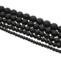 Schwarzer Stein Perle, rund, verschiedene Größen vorhanden & satiniert, schwarz, Bohrung:ca. 1mm, Länge:ca. 14.9 ZollInch, verkauft von Strang