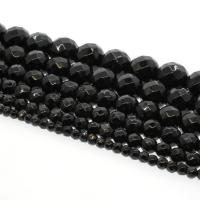 Schwarzer Stein Perle, rund, verschiedene Größen vorhanden & facettierte, schwarz, Bohrung:ca. 1mm, Länge:ca. 14.9 ZollInch, verkauft von Strang