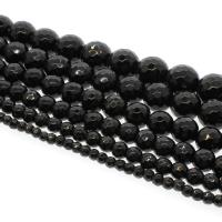 Schwarzer Stein Perle, rund, verschiedene Größen vorhanden & facettierte, schwarz, Bohrung:ca. 1mm, Länge:ca. 14.9 ZollInch, verkauft von Strang